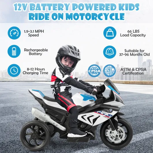 12V Licensed BMW Kids Motorcycle Ride-On Toy for 37-96 Months Old Kids-White