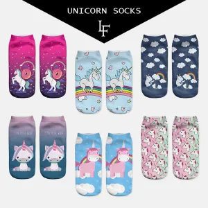 2017 Harajuku 3D Print Unicorn Socks Women Kawaii Ankle Licorne Chaussette Femme Calcetines Mujer Cute  Emoji Art Socks ws66