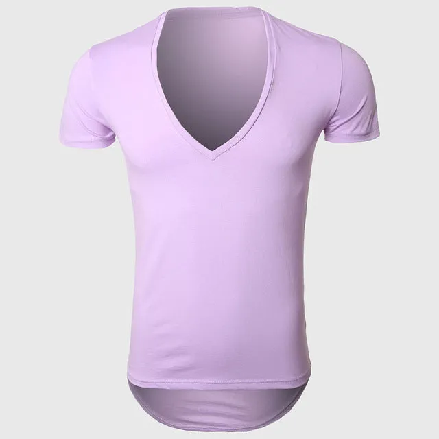 21 Colors Deep V Neck T-Shirt Men Fashion Compression Short Sleeve T Shirt Male Muscle Fitness Tight Summer Top Tees