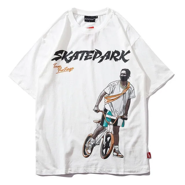 BMX Biker Printed Hip Hop Streetwear Loose Tees