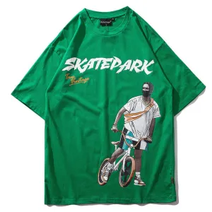 BMX Biker Printed Hip Hop Streetwear Loose Tees