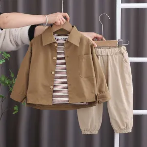 Boy's Long Sleeve Shirt, Top and Pants Three-piece Outfit Set