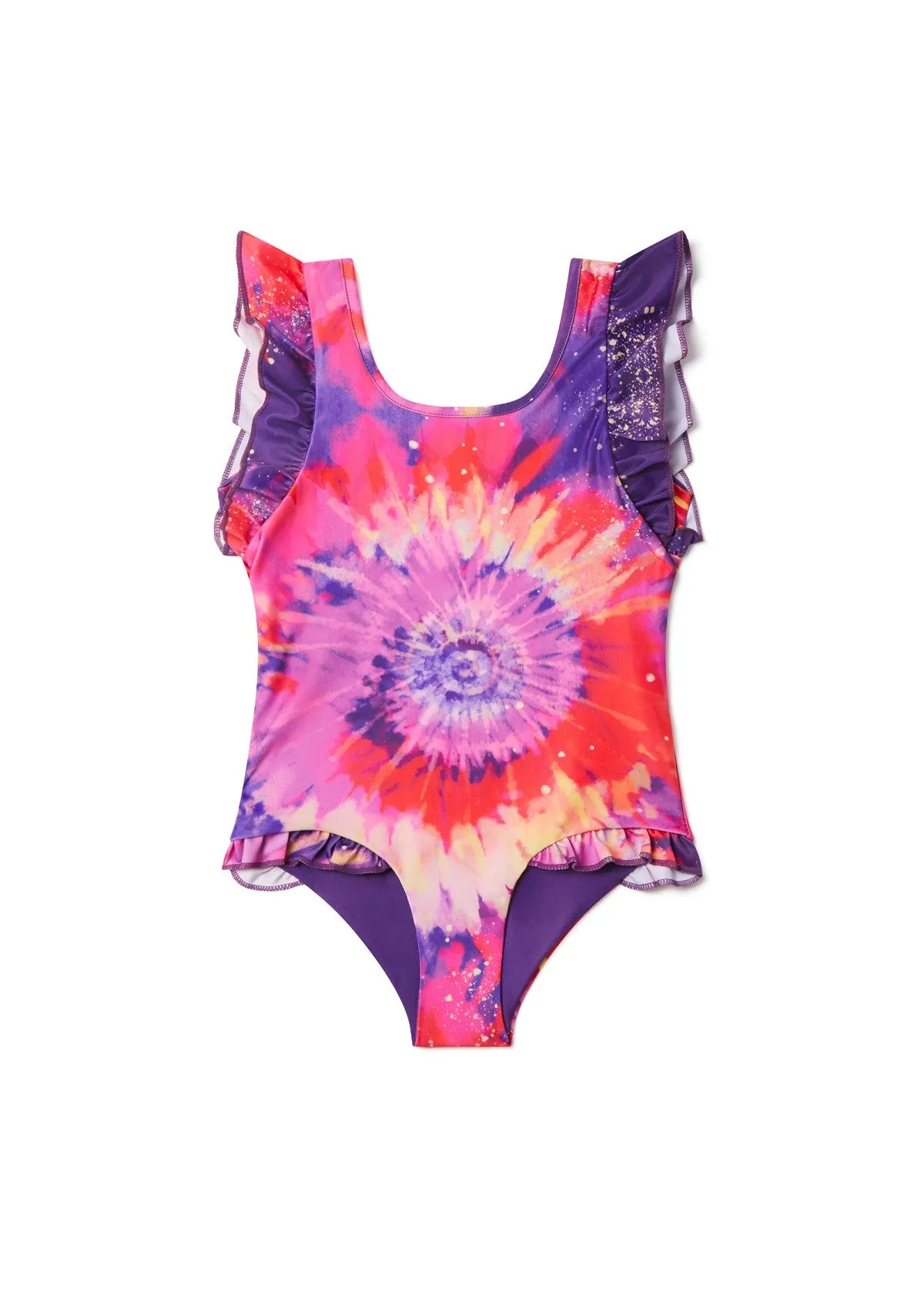 Bright Tie Dye Ruffle Swimsuit