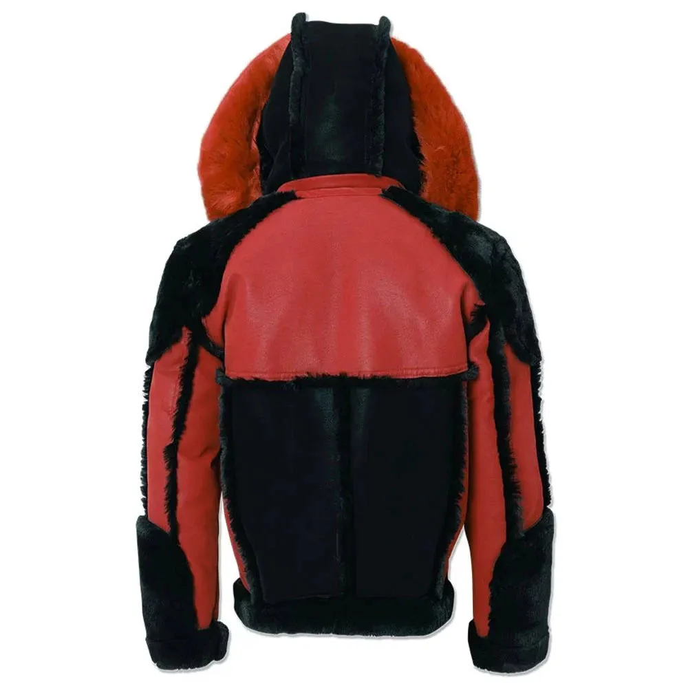 Buy Best Looking Christmas Men’s Red Shearling Moto Leather Jacket For Sale