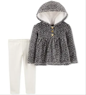 Carter's Baby Girl's 2 Pc Leopard Print Fleece Hoodie & Glitter Leggings Set Green-White Size 6MOS