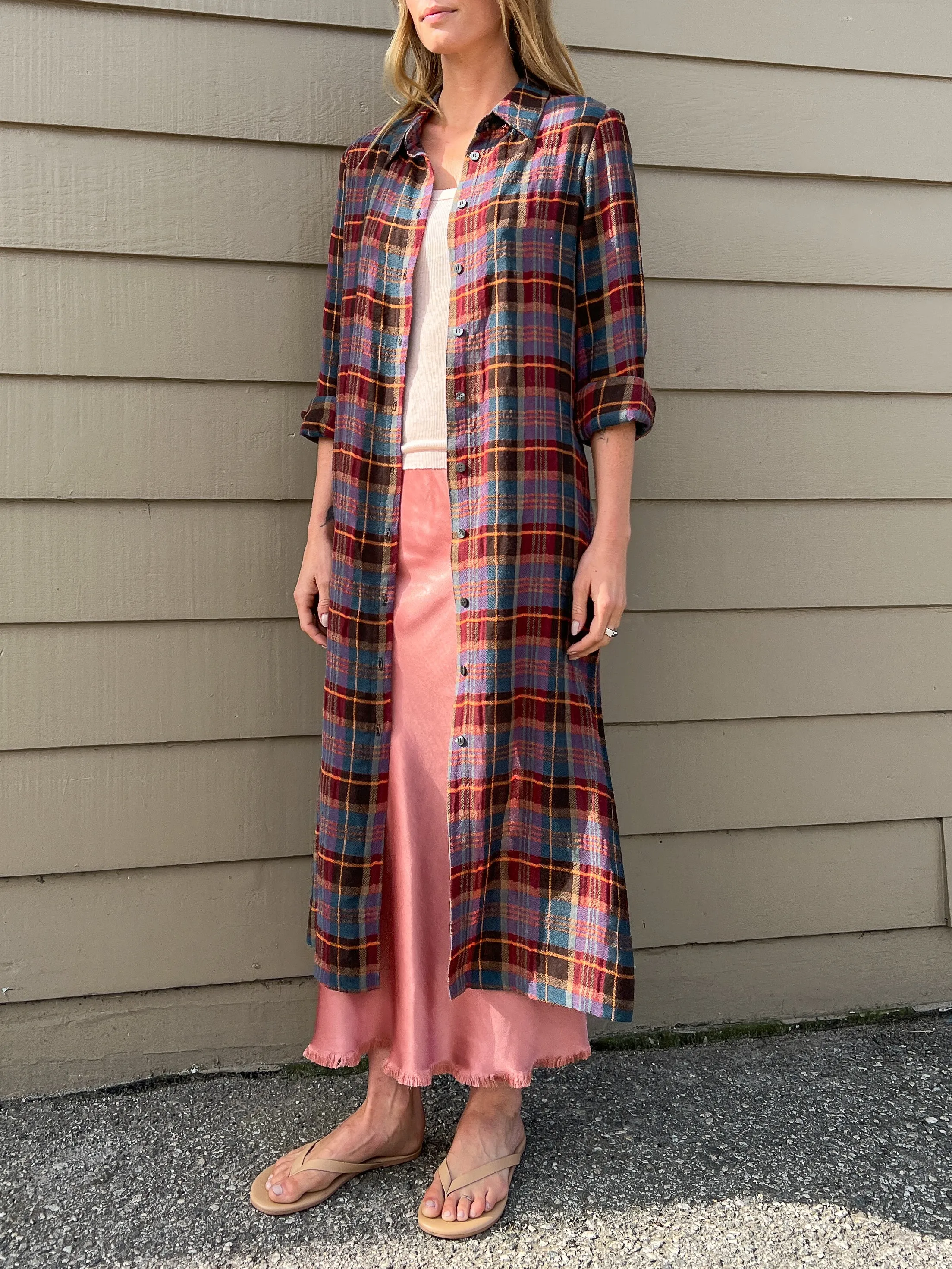 Cassandra Cotton Shirt Dress in Mulberry Plaid *Final Sale*