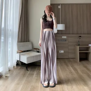 Casual High-Waisted Draping Tie-Dye Pleated Silky Straight Thin Pants