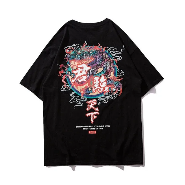 Chinese Dragon Printed Hip Hop Streetwear Loose Tees