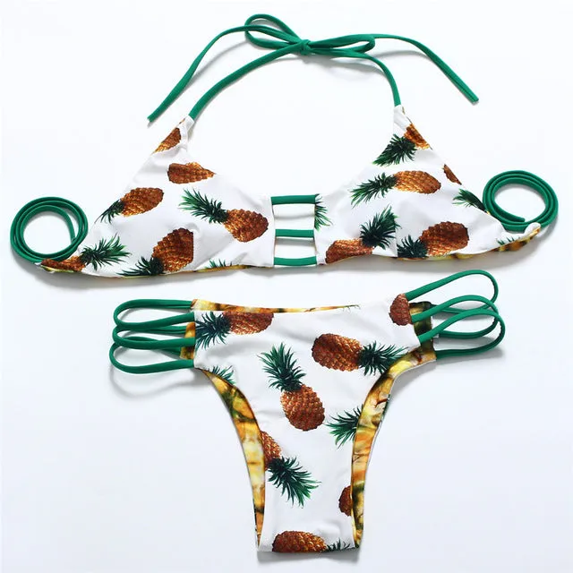 COBUNNY New Pineapple Brazilian Bikini set Reversible Bathing Suit Halter Bikinis Women Bandeau Swimwear Swimsuit bathing suit