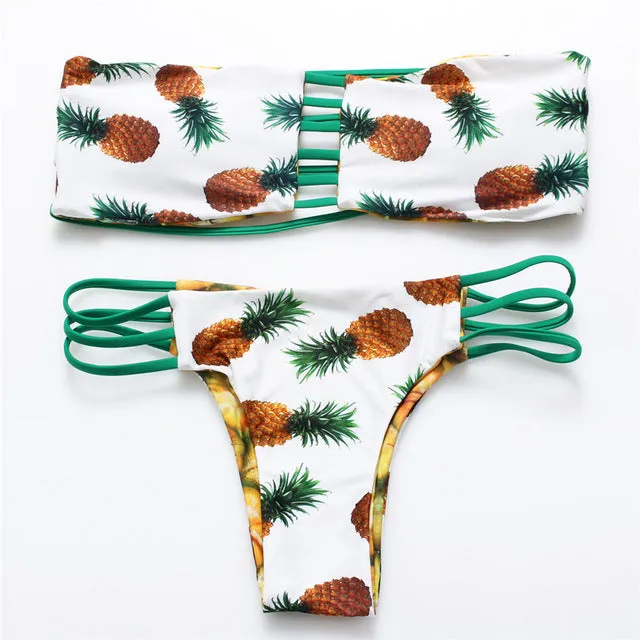 COBUNNY New Pineapple Brazilian Bikini set Reversible Bathing Suit Halter Bikinis Women Bandeau Swimwear Swimsuit bathing suit