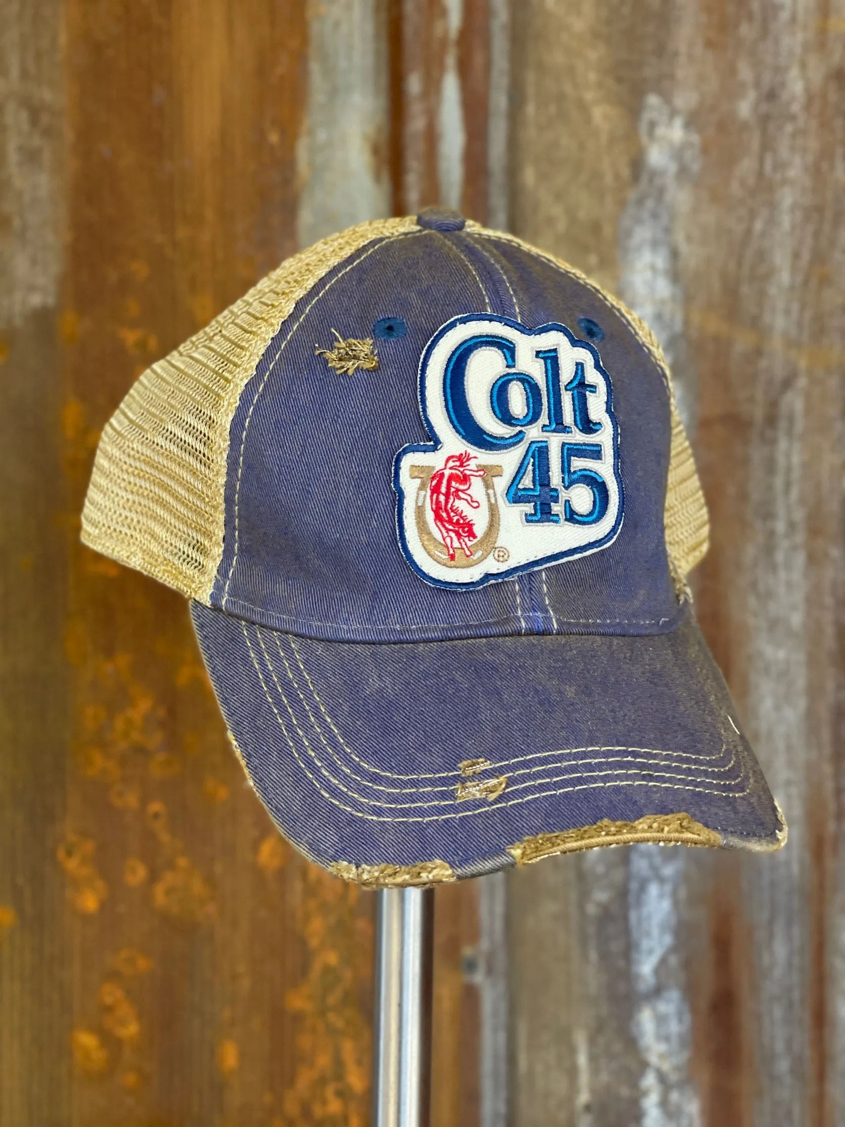 Colt 45 Retro Logo Hat- Distressed Royal Blue Snapback