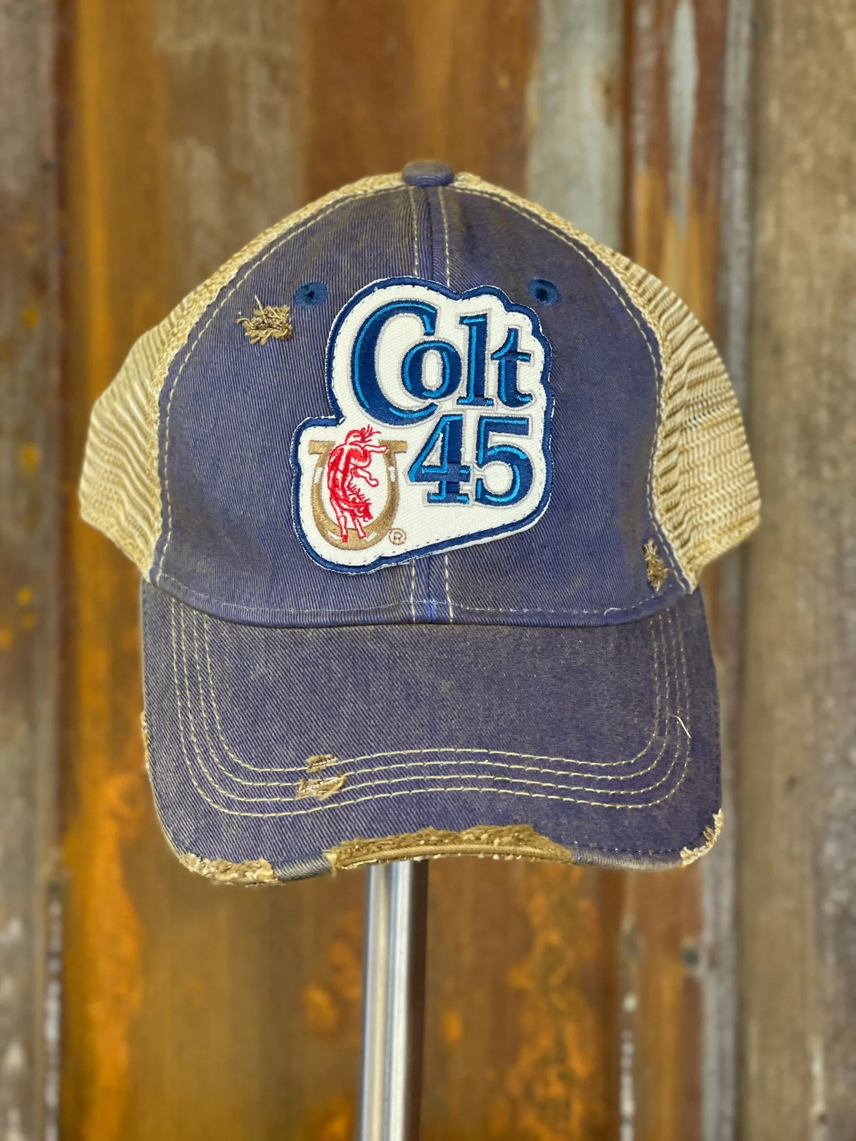 Colt 45 Retro Logo Hat- Distressed Royal Blue Snapback