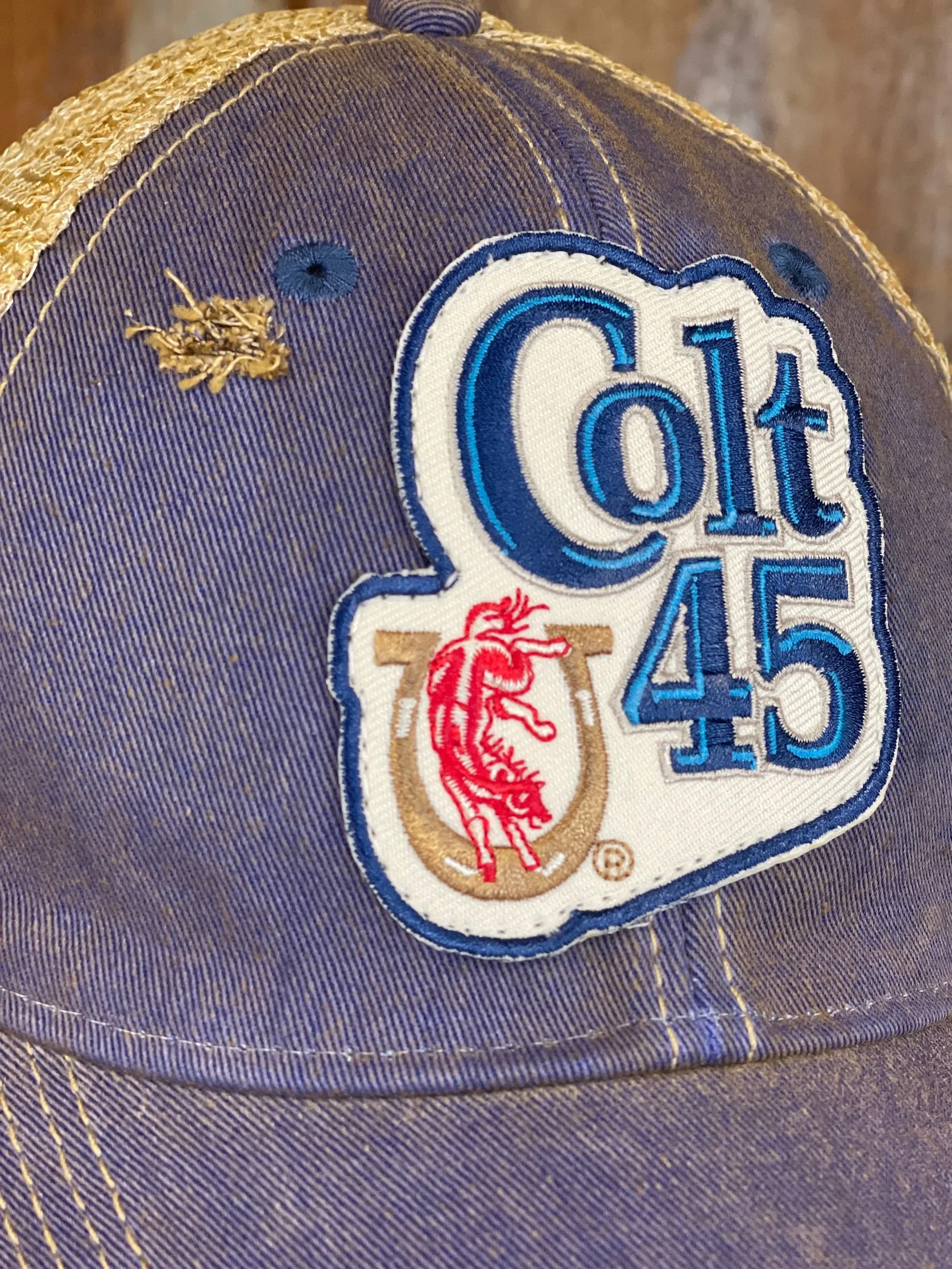 Colt 45 Retro Logo Hat- Distressed Royal Blue Snapback