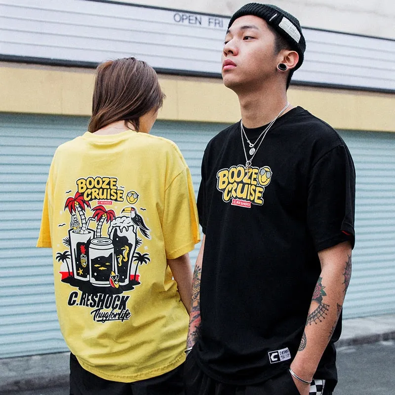 Drunkard Cruise Printed Hip Hop Streetwear Loose Tees