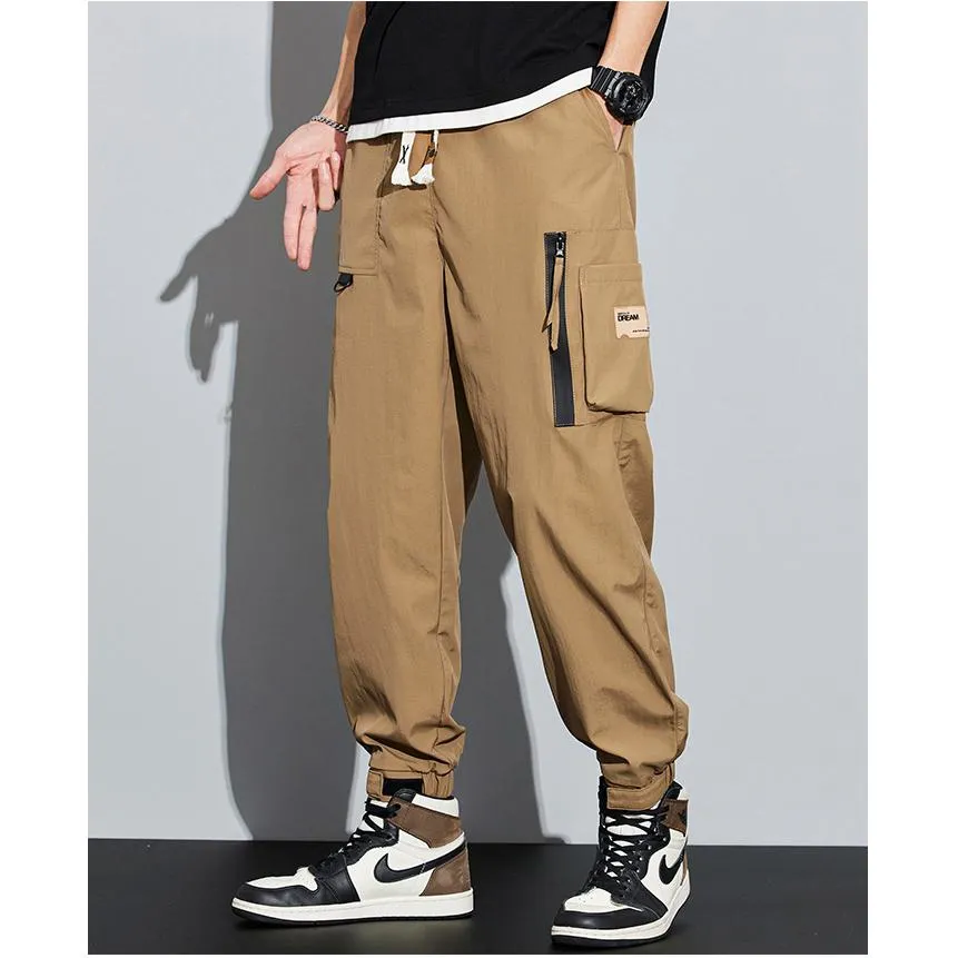 Elasticity Multi-Pocket Zipper Tapered Pants