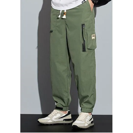 Elasticity Multi-Pocket Zipper Tapered Pants