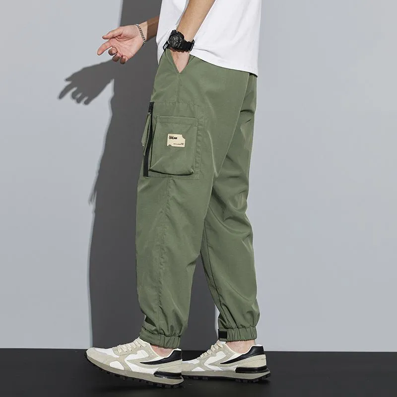 Elasticity Multi-Pocket Zipper Tapered Pants