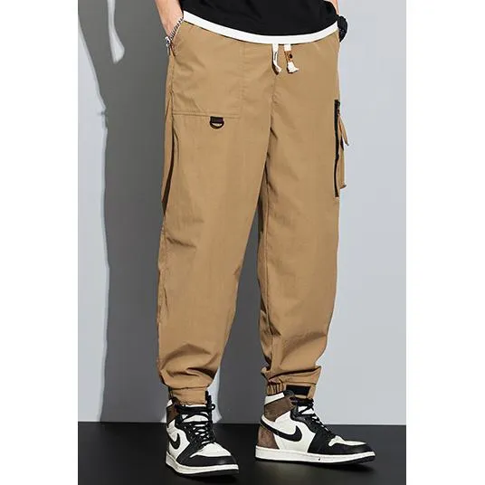 Elasticity Multi-Pocket Zipper Tapered Pants