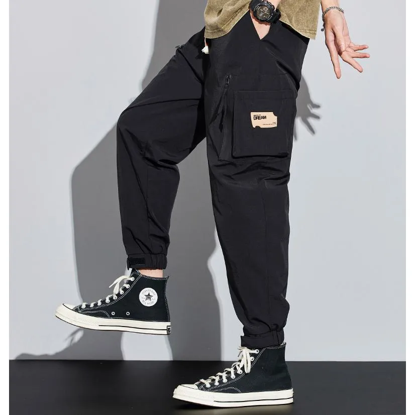 Elasticity Multi-Pocket Zipper Tapered Pants