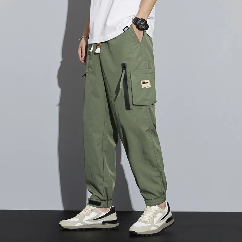 Elasticity Multi-Pocket Zipper Tapered Pants