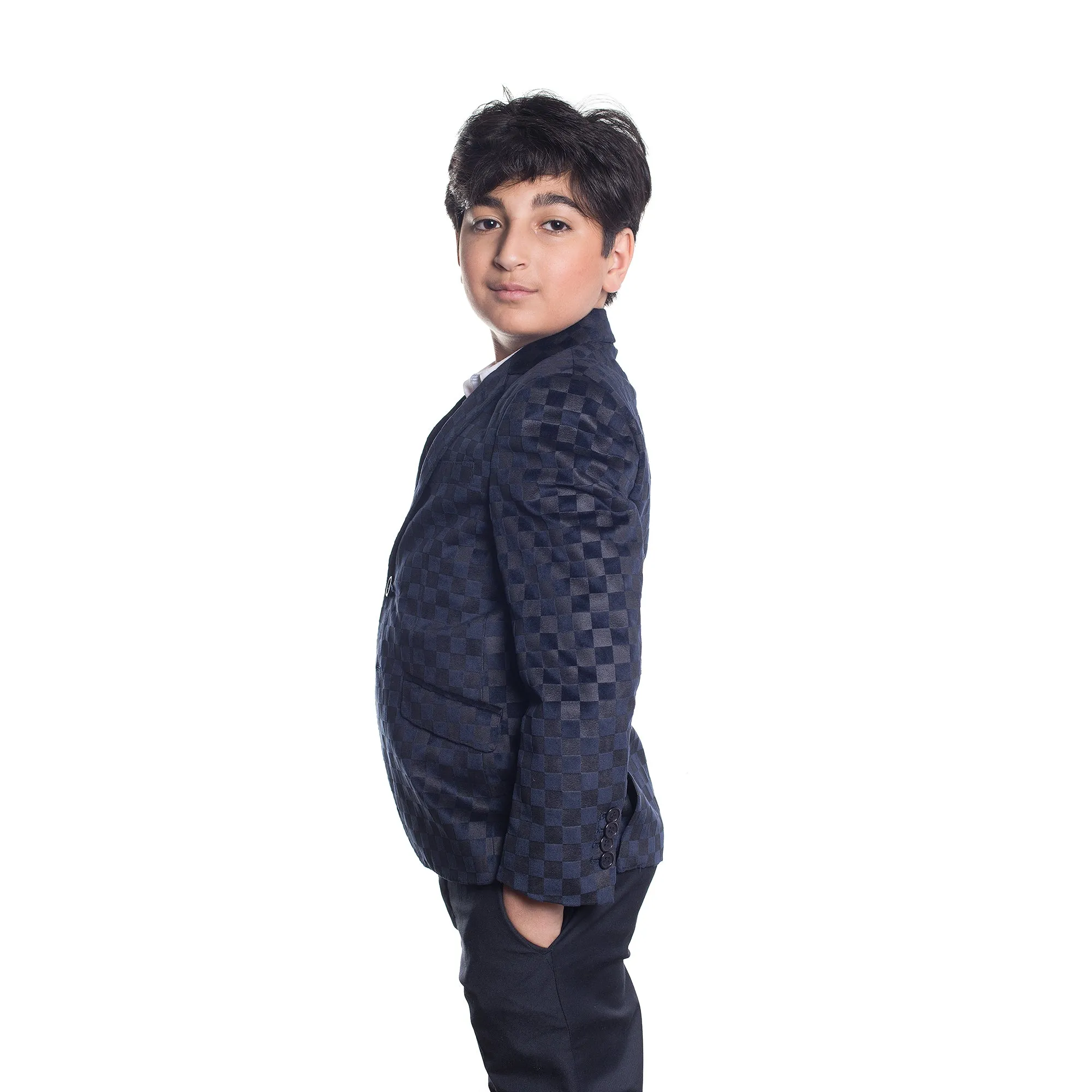 ELIE BALLEH Boys NAVY Checkerboard Blazer JACKET