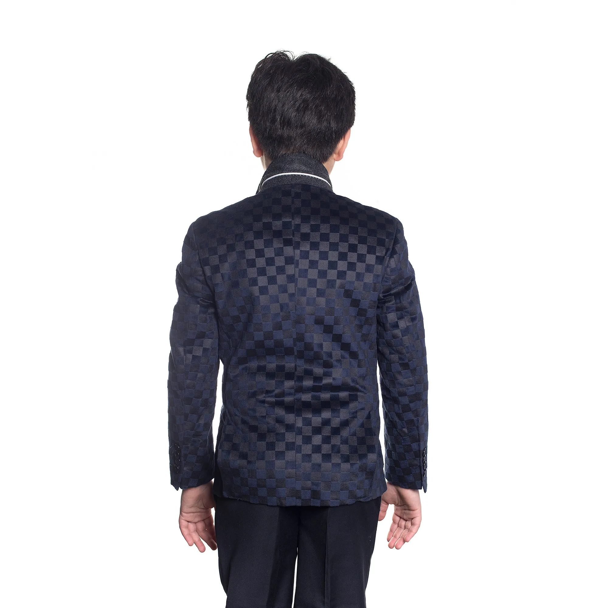 ELIE BALLEH Boys NAVY Checkerboard Blazer JACKET