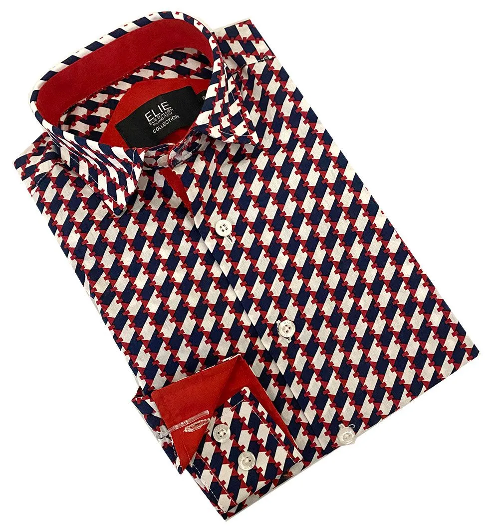 ELIE BALLEH Boys RED Geometric Button Down SHIRT