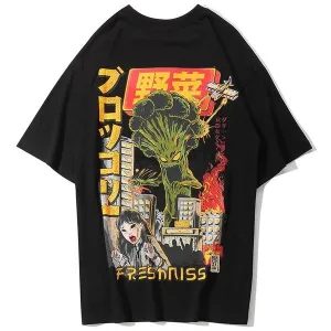 Evil Monster Broccoli Printed Hip Hop Streetwear Loose Tees