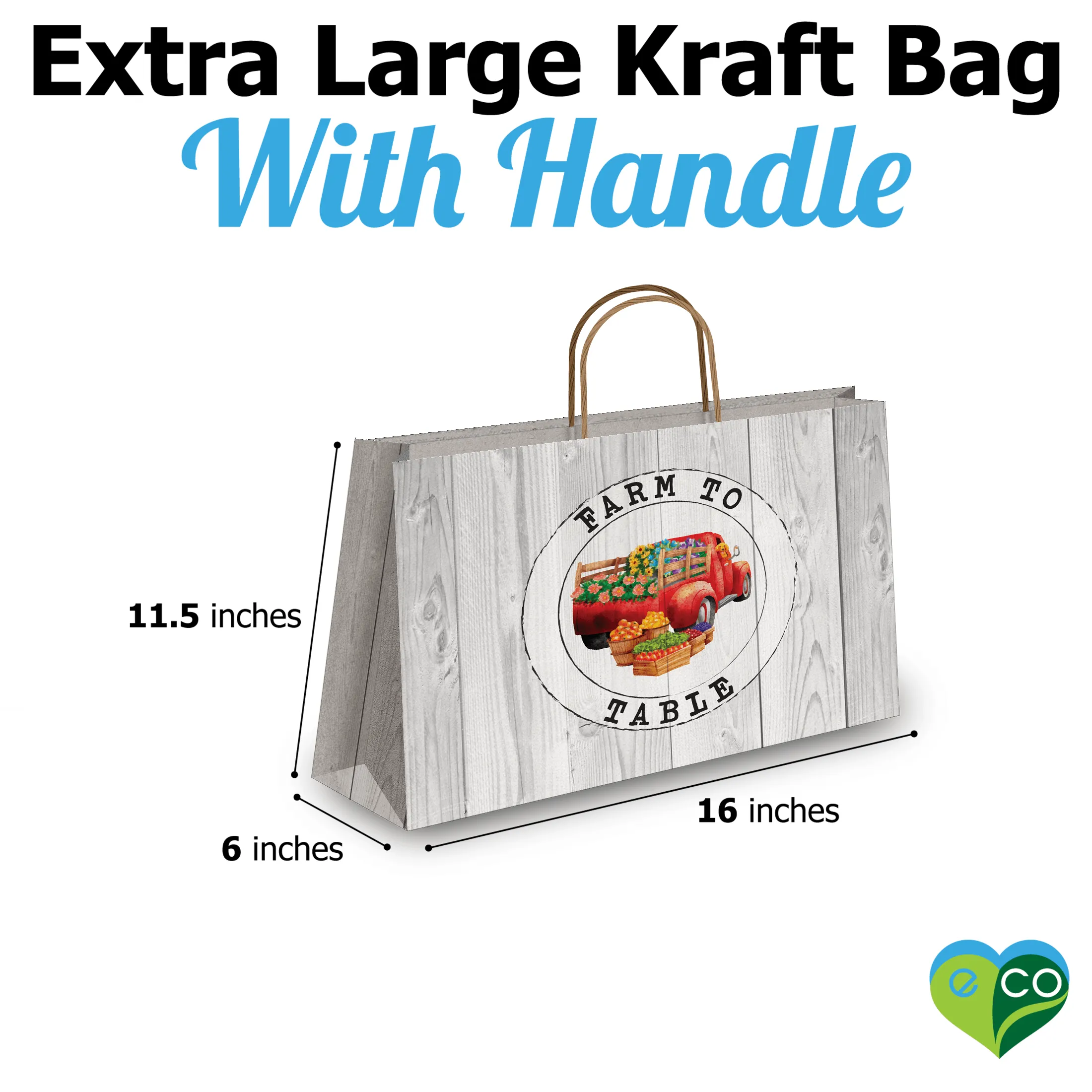 Farm to Table Large Birthday Gift Bags Vogue Kraft Shopping Bags with Handles (11.5x16x6 inches)