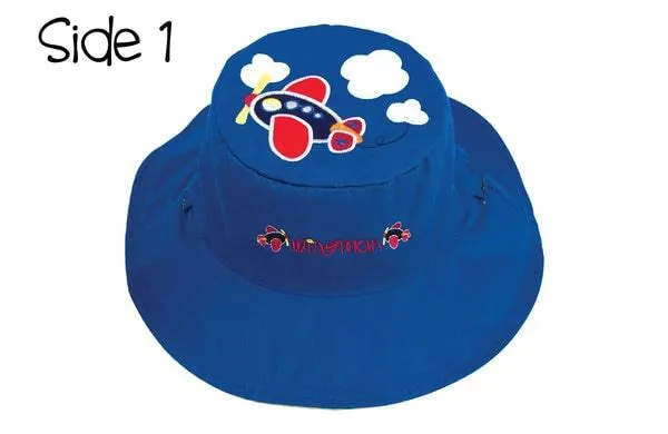 FlapJack Kids UPF50  Reversible Sun Hat -  Plane / Train