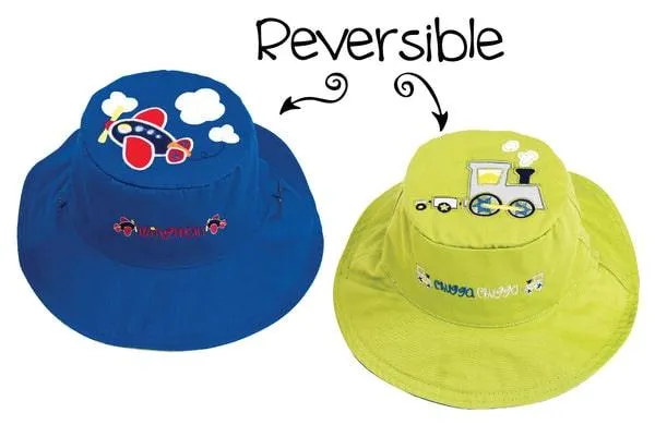 FlapJack Kids UPF50  Reversible Sun Hat -  Plane / Train