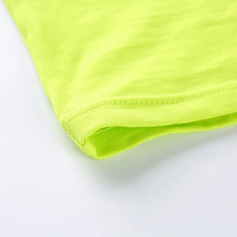 Fluorescence Green Sexy Crop Top Hollow Out Turtleneck Long Sleeve