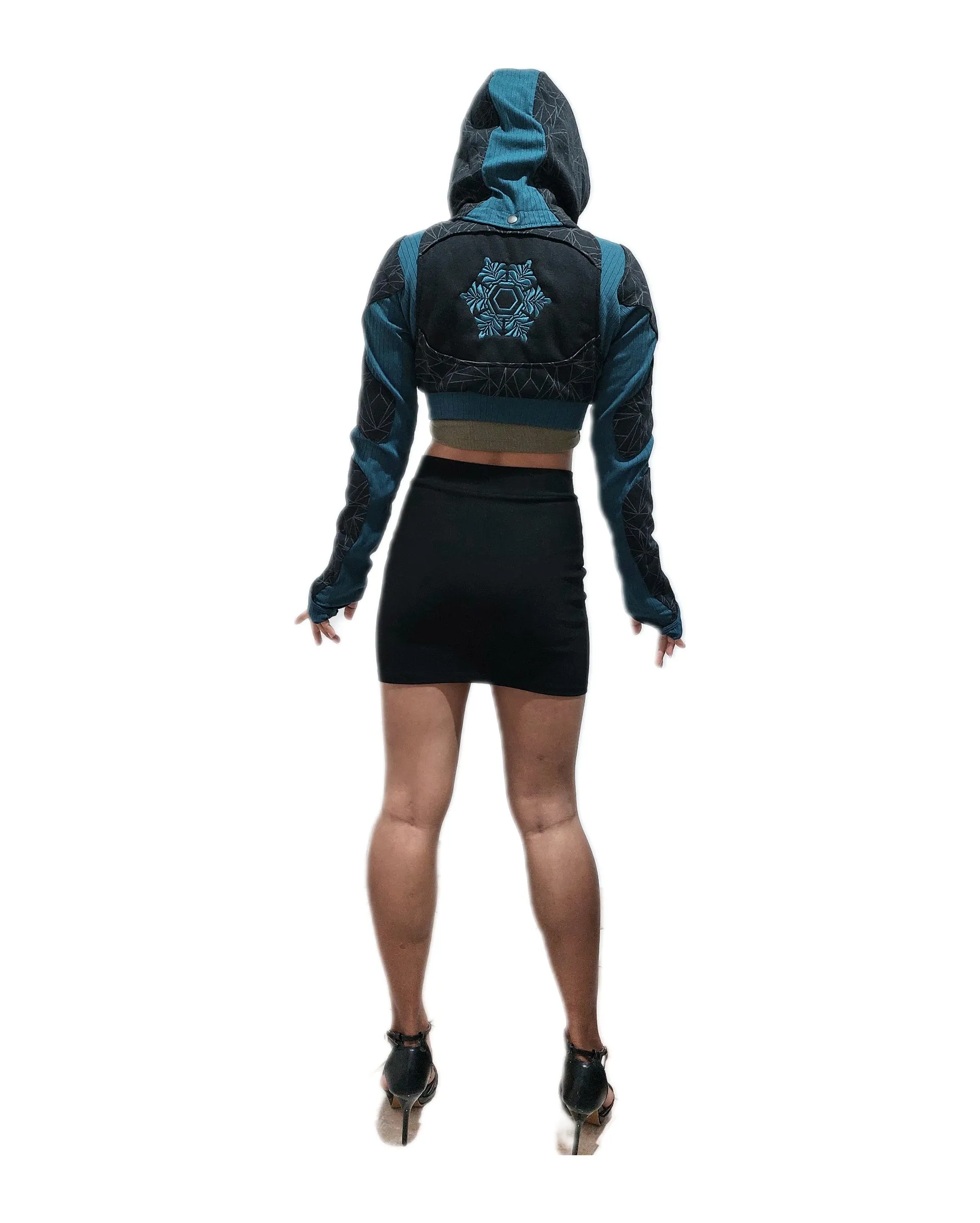 Freq G Hooded Crop Jacket with LOVE molecule & ARC print