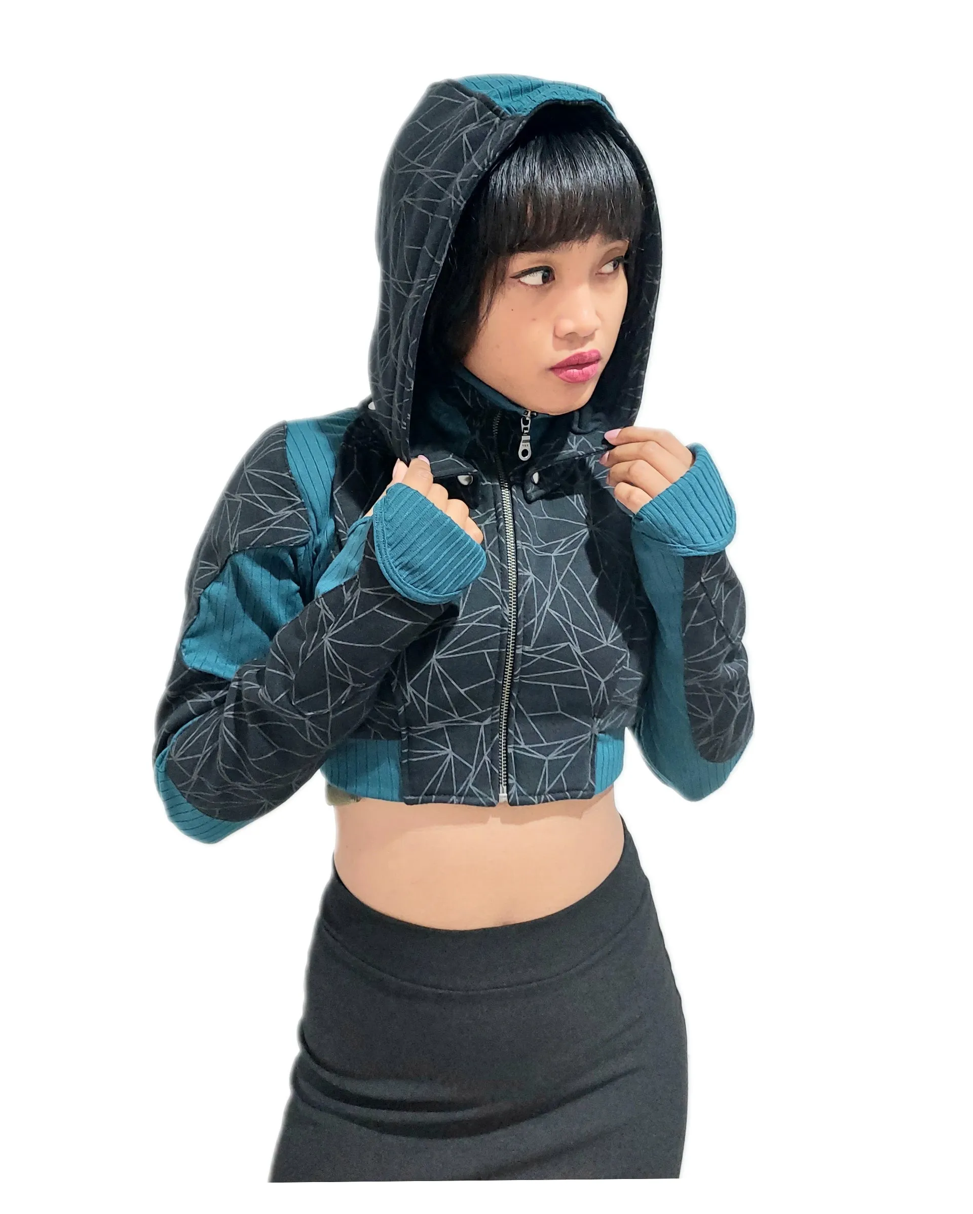 Freq G Hooded Crop Jacket with LOVE molecule & ARC print