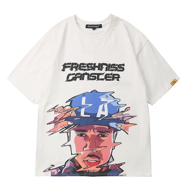 Freshness Gangster Printed Hip Hop Streetwear Loose Tees