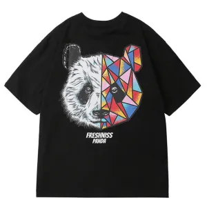 Freshness Panda Printed Hip Hop Streetwear Loose Tees