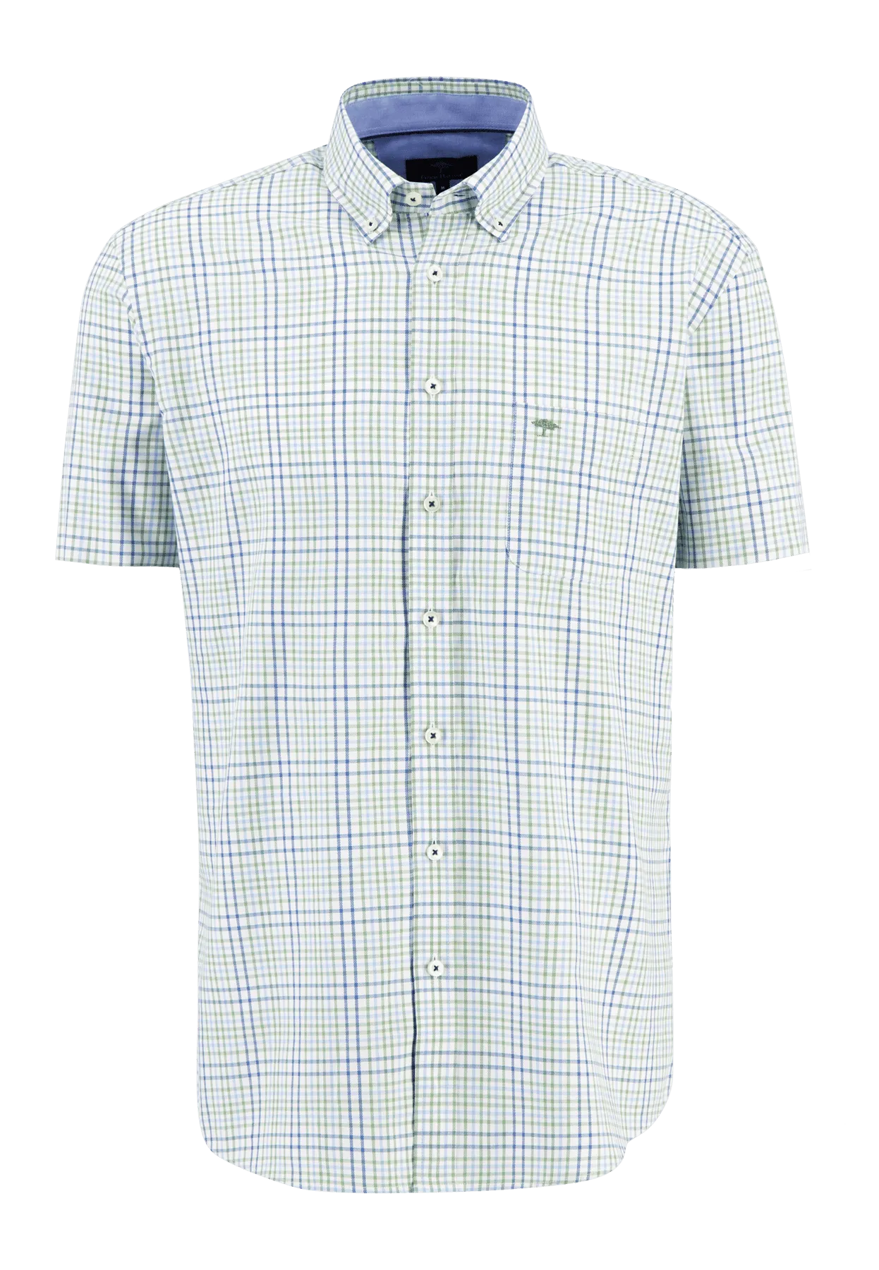 FYNCH HATTON Structure Check Shirt Short Sleeve Spring Green/Blue 13138031 700