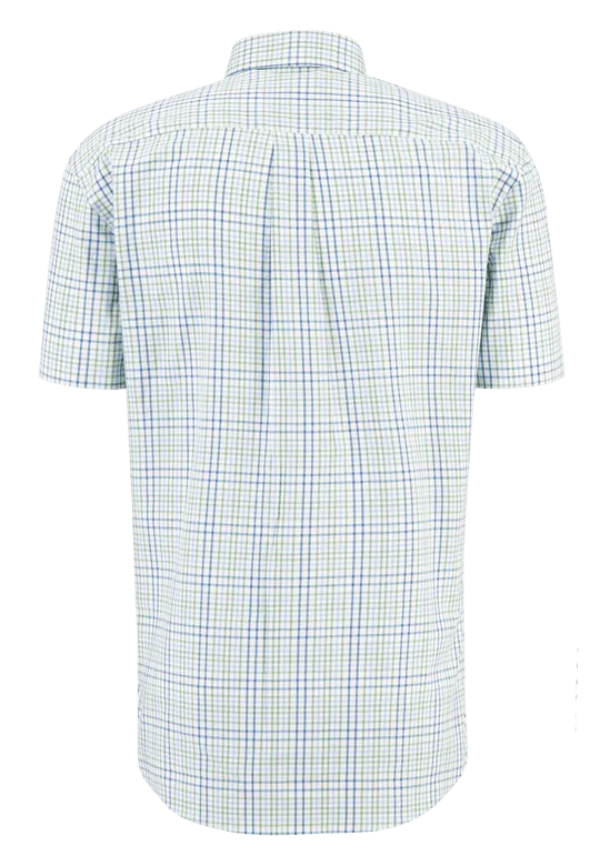 FYNCH HATTON Structure Check Shirt Short Sleeve Spring Green/Blue 13138031 700