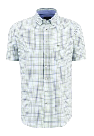 FYNCH HATTON Structure Check Shirt Short Sleeve Spring Green/Blue 13138031 700