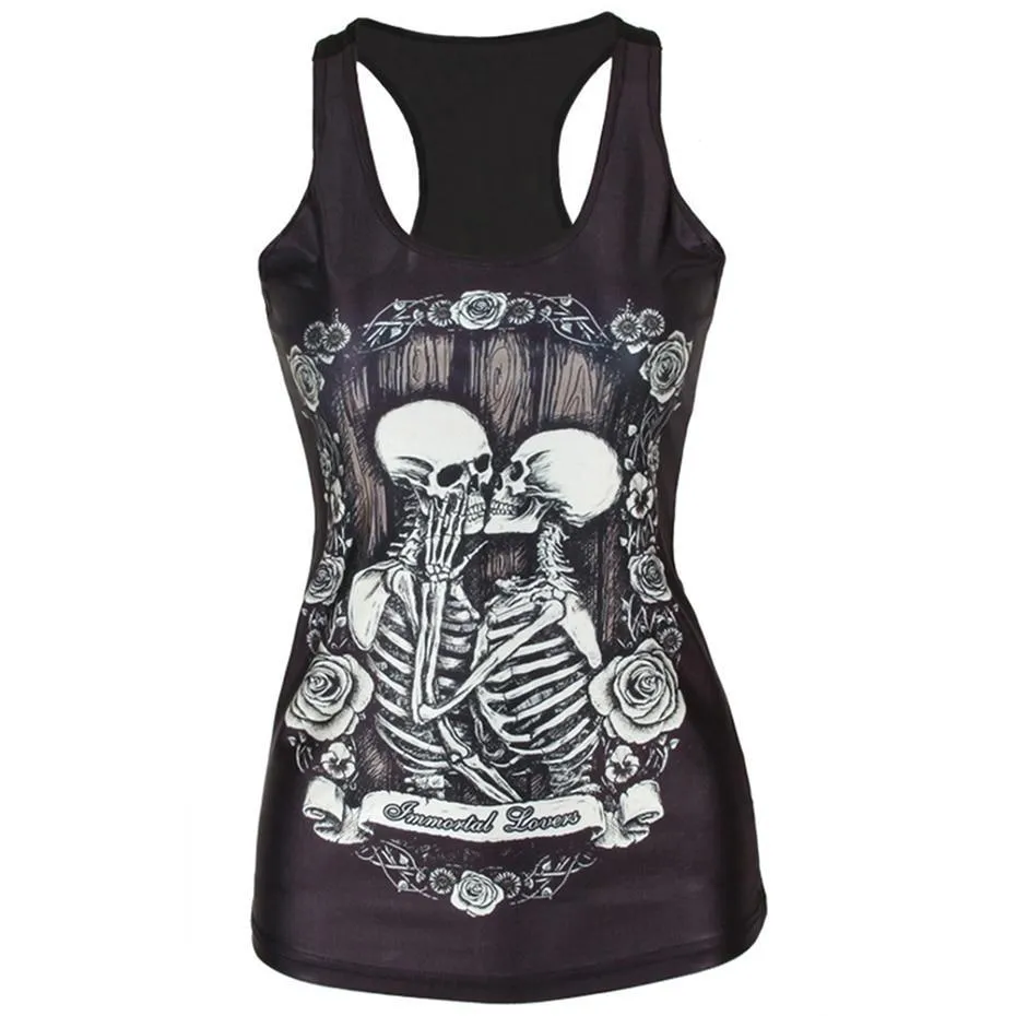 Gothic Slim Black Skull Print Tank Top