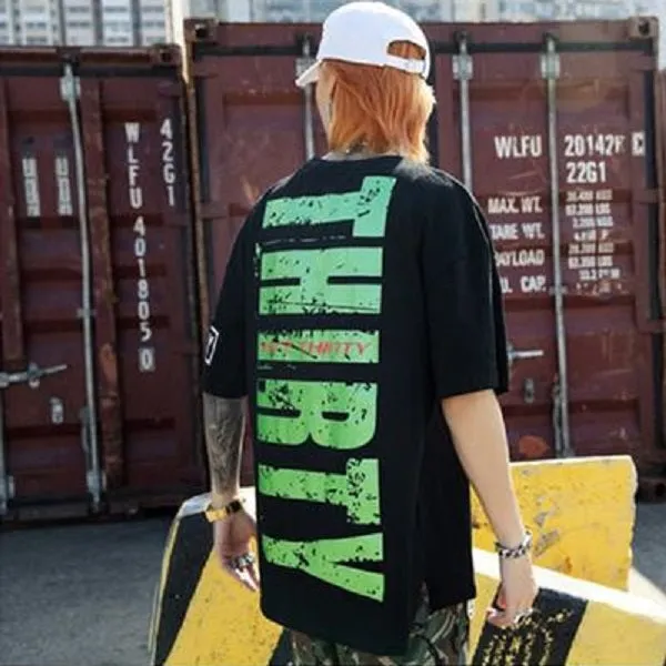 Green & Gold Printed Hip Hop Streetwear Loose Tees