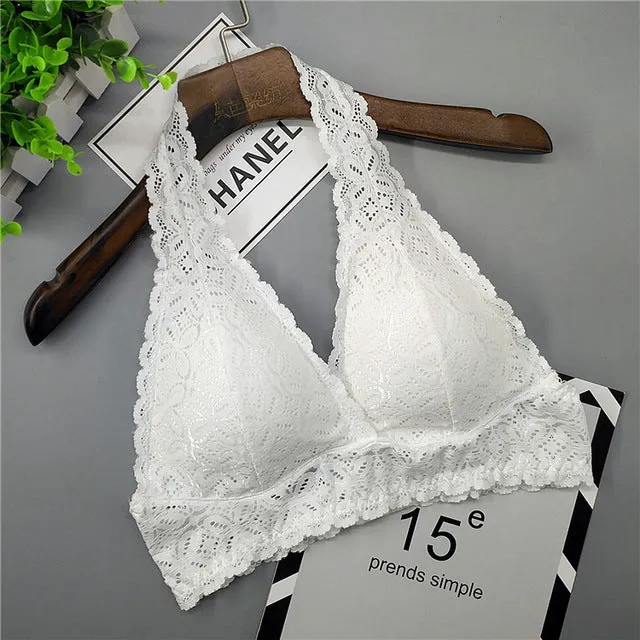 Lace bras bralette Sexy Halfter bra beach Suit Female plus size Women Backless Wirefree Underwear crop Lingerie Brassiere