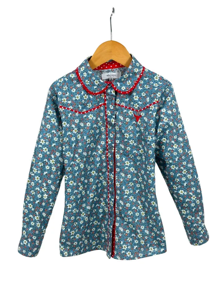 Little Windmill Paris Jnr Floral Blues and Red Western Yoke L/S Shirt