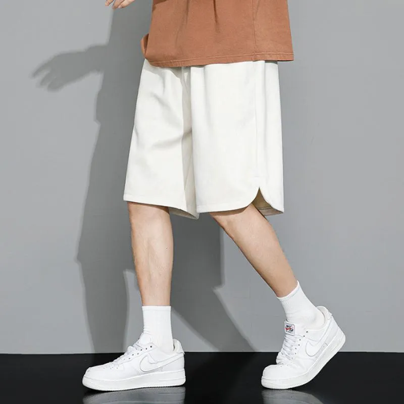 Loose Fit Draping Sports Camel Velvet Retro Casual Suede Shorts