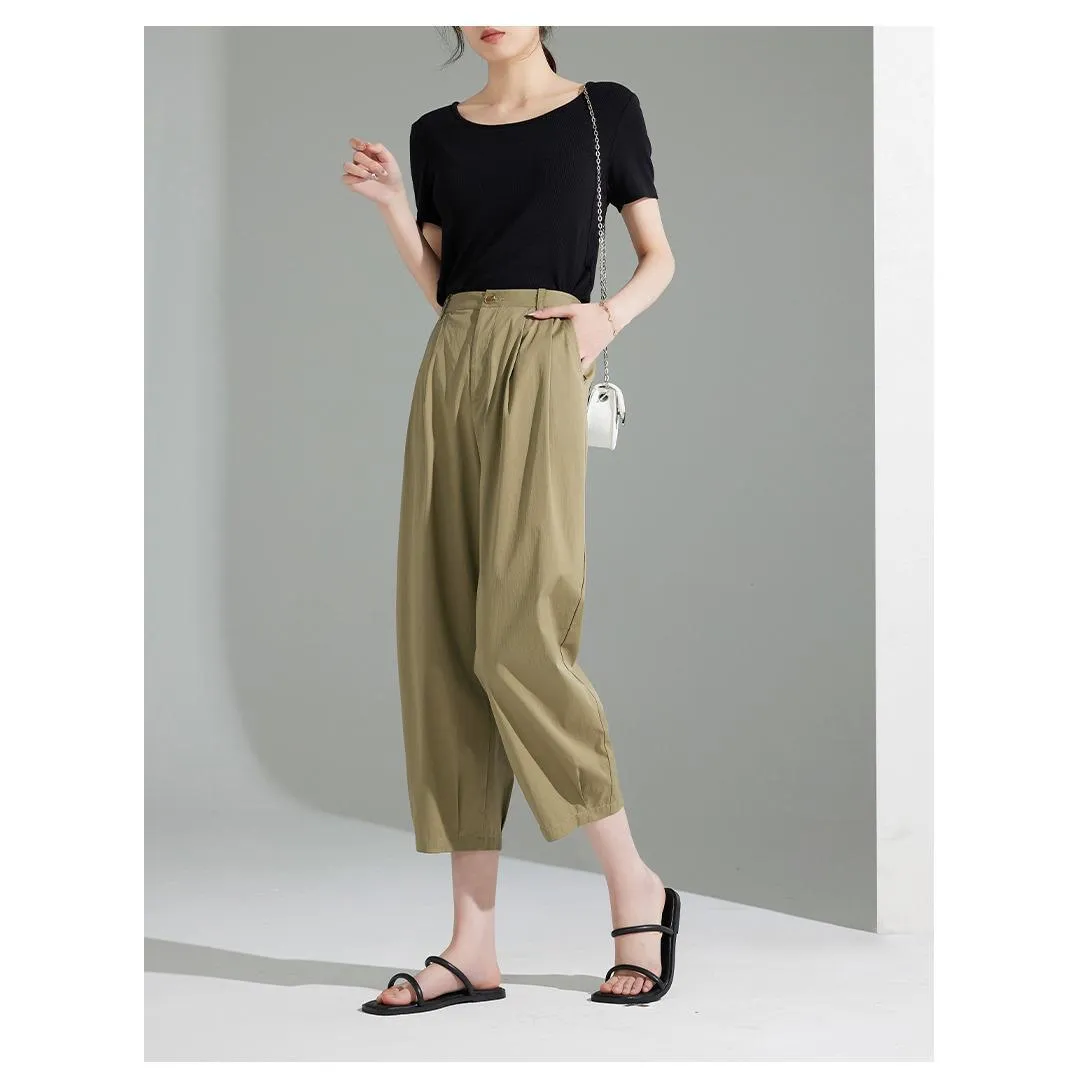 Loose Fit Thin Workwear Casual Ankle Cut Pants