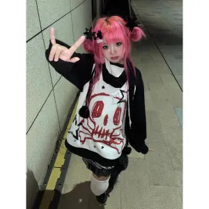 Loose Gothic Casual Subculture Punk Streetwear Autumn Hoodie