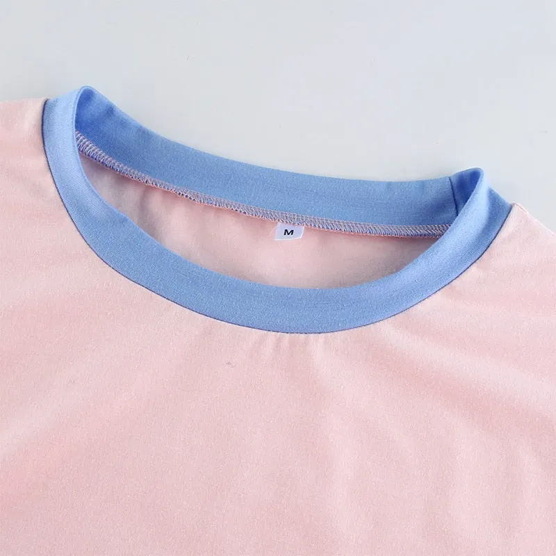 Macaron Colorblock Cute Harajuku Crop Top Short Sleeve Tees