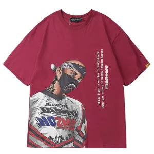 Masked Gangster Printed Hip Hop Streetwear Loose Tees