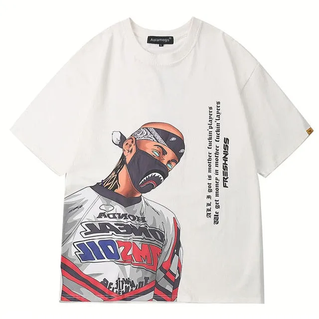 Masked Gangster Printed Hip Hop Streetwear Loose Tees