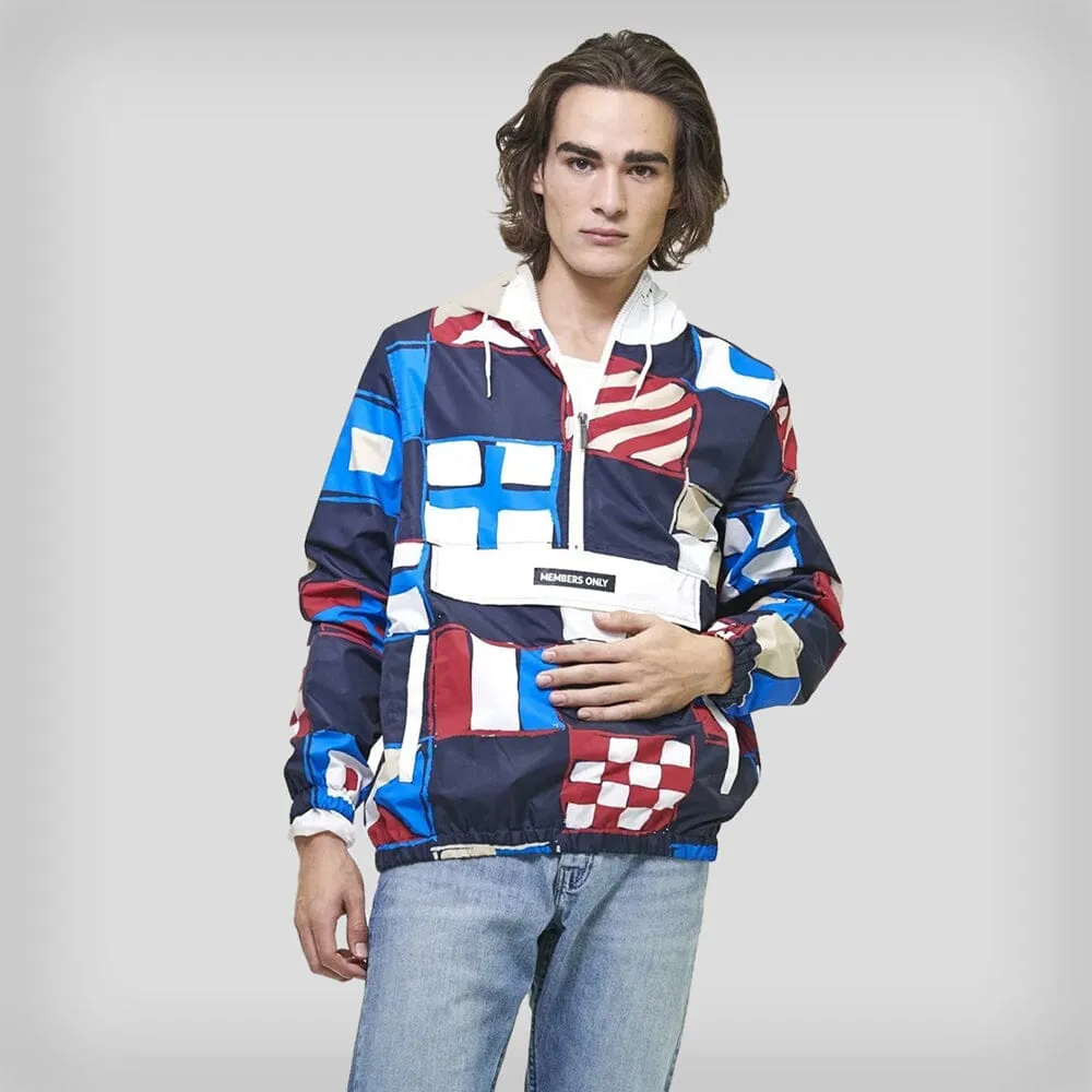 Members Only Men's Flag Print Pullover Windbreaker Jacket